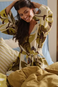 Ellos Home Kimono Elly Retro i genanvendt halvlinned