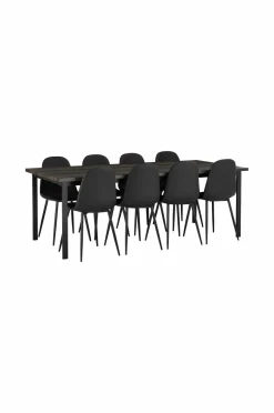 Ellos Home Spisegruppe Ritha med bord 220x100 cm + 8 stole Imiteret læder