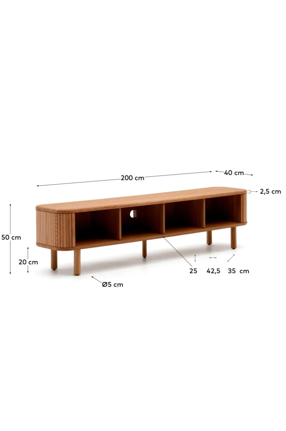 Kave Home Mailen tv-bord med 2 døre i askefinér med mørk finish 200 x 50 cm