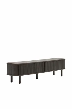 Kave Home Mailen tv-bord med 2 døre i askefinér med mørk finish 200 x 50 cm
