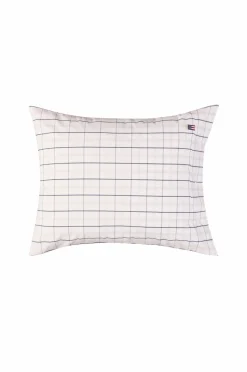 Lexington Hvid/beige/navy ternet bomuldspoplin-pudebetræk