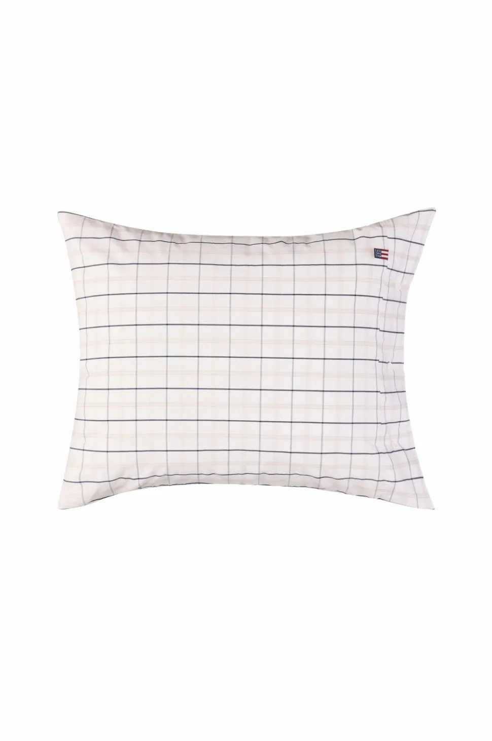 Lexington Hvid/beige/navy ternet bomuldspoplin-pudebetræk