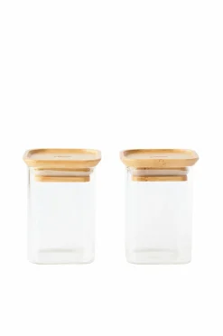 Pebbly Sæt med 2 firkantede glasbokse Xs med bambuslåg - 240 ml