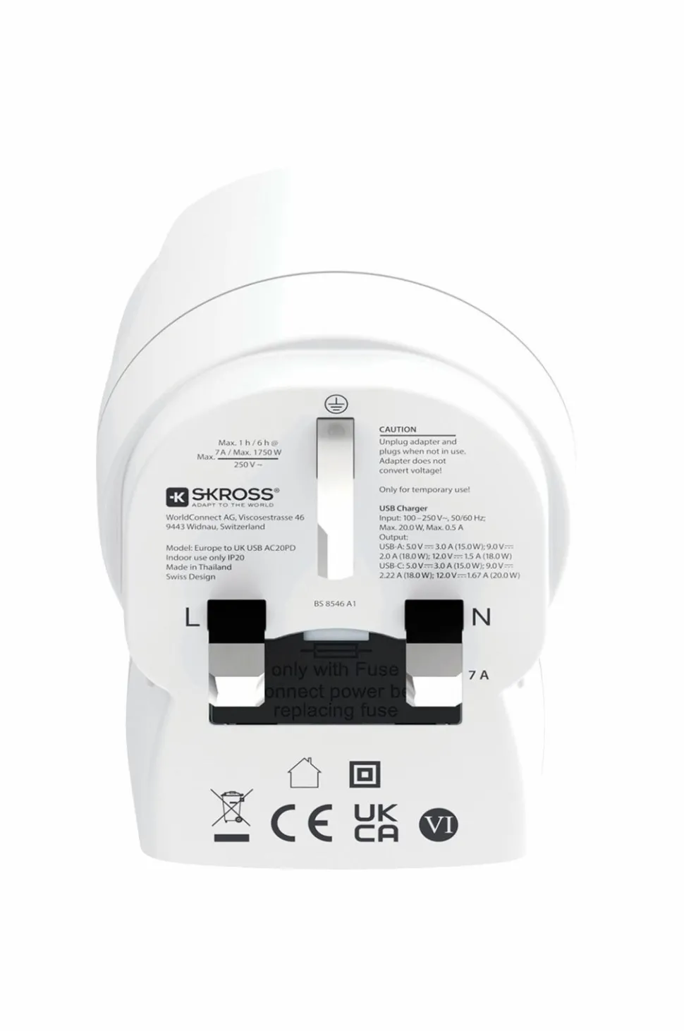 SKROSS Rejseadapter USB-A/USB-C 20W