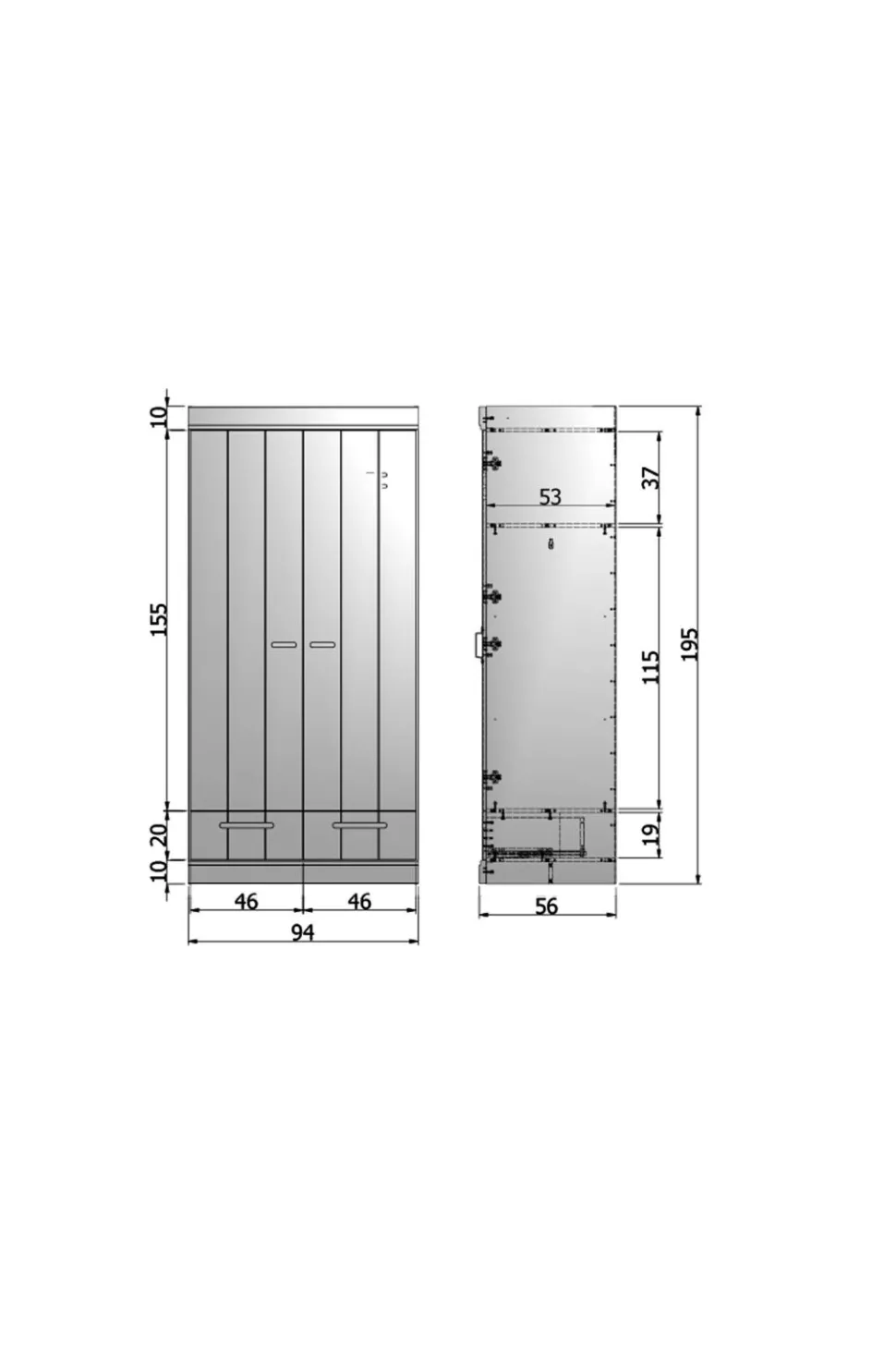 WOOOD Garderobe Connect m struktur, H195xB94xD53